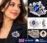 Crown Brooch Vintage Look Royal Design Silver Plated Blue Rhinestone Broach ZY4