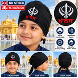Sikh Patka Punjabi Black Khanda Cotton Head Wrap Bandana Singh Kaur Turban Black