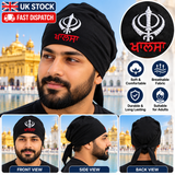 Sikh punjabi Patka Black Khanda Premium Cotton Head Wrap Pathka Singh bandana Turban
