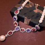 Retro Fashion Pearl Blue Stone Necklace Earrings Multi functional Light Luxury Regular Clavicle Chain Women's Jewelry Gifts