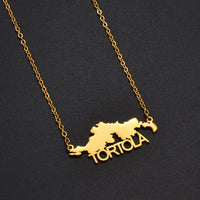 Anniyo British Virgin Islands Tortola BVI Map Pendant Chain Necklaces for Women Girls Stainless Steel Jewelry #306001
