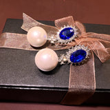 Retro Fashion Pearl Blue Stone Necklace Earrings Multi functional Light Luxury Regular Clavicle Chain Women's Jewelry Gifts