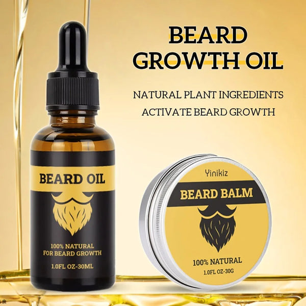 2pcs Beard Balm Conditioner Oil Kit Natural Beard Growth Oil Moisturizing Smoothing Hair Growth Tools For Men Hair Beard Care