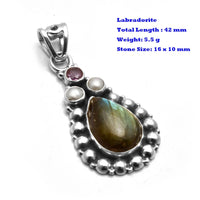 Genuine Larimar Citrine Ruby Emerald Seraphinite Turquoise Labradorite Agate  Pendant 925 Sterling Silver