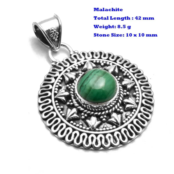 Genuine Larimar Citrine Ruby Emerald Seraphinite Turquoise Labradorite Agate  Pendant 925 Sterling Silver