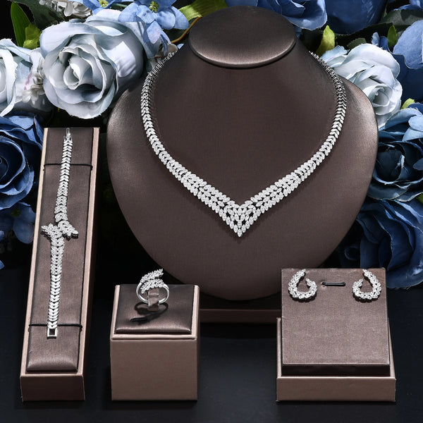 2025 New Wedding Jewelry Set for Women Saudi Arabia 4 Pieces Zirconia Bridal Jewellery Collection Necklace Set