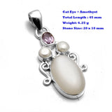 Genuine Larimar Citrine Ruby Emerald Seraphinite Turquoise Labradorite Agate  Pendant 925 Sterling Silver