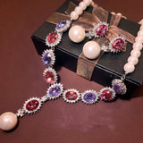 Retro Fashion Pearl Blue Stone Necklace Earrings Multi functional Light Luxury Regular Clavicle Chain Women's Jewelry Gifts