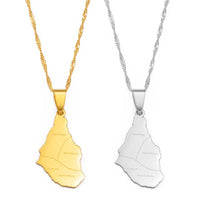 Anniyo 3.1CM Montserrat Island Map With Cities Pendant Necklaces for Women/Girls Gold Color Jewelry #267221