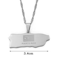 Anniyo 3.4cm Puerto Rico Map Flag Pendant Necklaces Etched PR Puerto Ricans Jewelry @002321