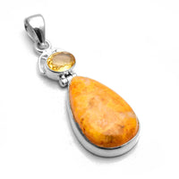 Genuine Larimar Citrine Ruby Emerald Seraphinite Turquoise Labradorite Agate  Pendant 925 Sterling Silver