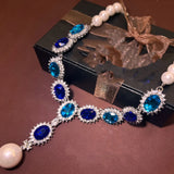 Retro Fashion Pearl Blue Stone Necklace Earrings Multi functional Light Luxury Regular Clavicle Chain Women's Jewelry Gifts