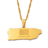 Anniyo 3.4cm Puerto Rico Map Flag Pendant Necklaces Etched PR Puerto Ricans Jewelry @002321