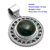 Genuine Larimar Citrine Ruby Emerald Seraphinite Turquoise Labradorite Agate  Pendant 925 Sterling Silver