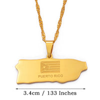 Anniyo 3.4cm Puerto Rico Map Flag Pendant Necklaces Etched PR Puerto Ricans Jewelry @002321