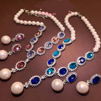 Retro Fashion Pearl Blue Stone Necklace Earrings Multi functional Light Luxury Regular Clavicle Chain Women's Jewelry Gifts