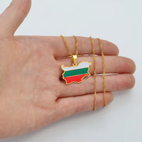 Anniyo The People's Republic of Bulgaria Map Flag Pendant Necklaces Bulgarian Jewelry #258521