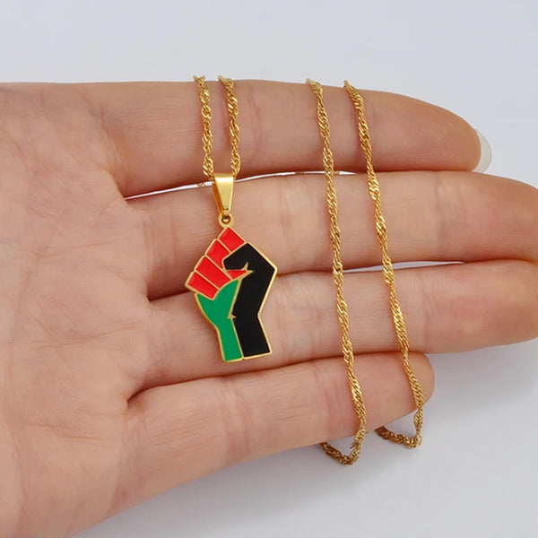 Anniyo African Fist Symbol Pendant Necklaces Stainless Steel Jewelry for Women Girls Africa Cultural Chain @231521