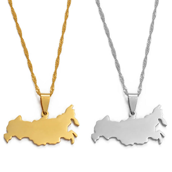 Anniyo Russia Map Pendant Necklaces The Russian Federation Charm Jewelry Silver Color/Gold Color Chain Necklaces #008021