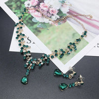 KMVEXO Crystal Bridal Wedding Jewelry Sets Women Gold Color Rhinestone Necklace Long Earrings Set Dress Accessories Bridesmaid