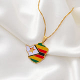 Anniyo Map of Zimbabwe Flag Pendant Necklaces Silver Color/Gold for Women Girls Stainless Steel Zimbabweans Maps Chains #154321