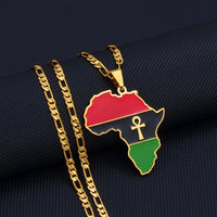 Anniyo Africa Map & Egypt Eye Ankh Gye Nyame Charm Pendant Necklace African Traditional Cultural Symbols Jewelry Unisex #252821