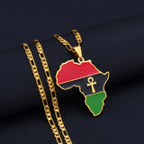 Anniyo Africa Map & Egypt Eye Ankh Gye Nyame Charm Pendant Necklace African Traditional Cultural Symbols Jewelry Unisex #252821