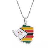 Anniyo Map of Zimbabwe Flag Pendant Necklaces Silver Color/Gold for Women Girls Stainless Steel Zimbabweans Maps Chains #154321