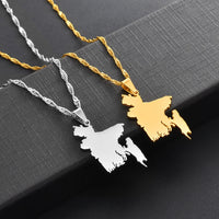 Anniyo Map of Bangladesh Pendant Necklaces Gold Color for Women Girls Stainless Steel Bangladeshi Maps Chains Bengali #154521