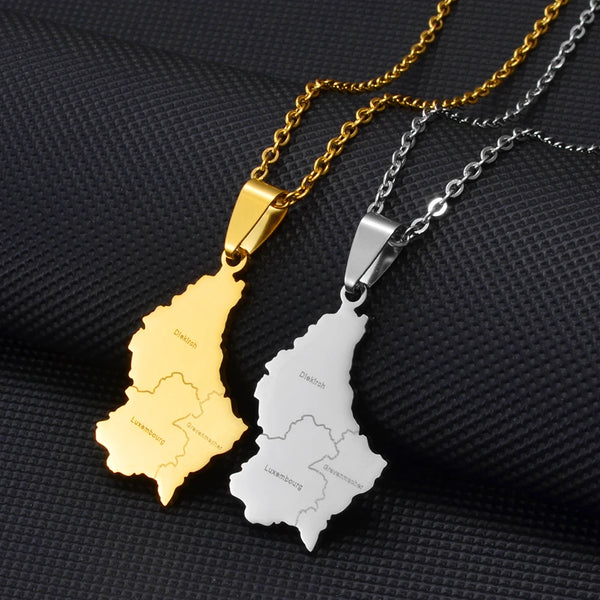 Anniyo Luxembourg Map City Name Pendant Necklaces Letzebuerg of Maps Jewelry  #270221