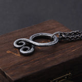 Iron Color Viking Odin Rune Pendant Necklace with Stainless Steel Chain As Men Gift with wooden box