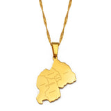 Anniyo Rwanda Map With Cities Gold Color/Silver Color Charm Pendant Necklace Rwandans Jewelry African Women Girls #233821