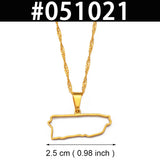 Anniyo Contour Puerto Rico Map Charm Pendant Necklaces Silver Color/Gold Color PR Puerto Ricans Jewelry #051021