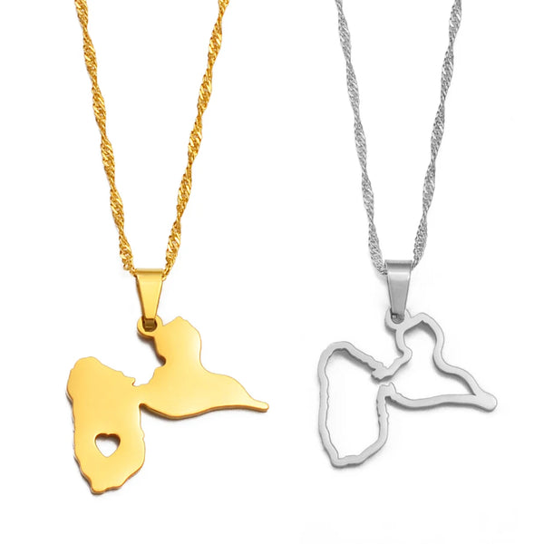 Anniyo Map of Guadeloupe Pendants Necklaces for Women Jewelry France Guadeloupe Map Heart and Contour Design @259121