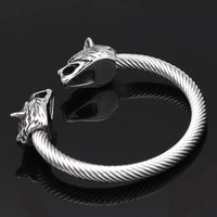 Men Stainless Steel Viking Wolf Geri and Freki Bear Paw Head Bangle amulet Bracelets for Male Gift