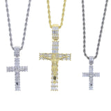 Iced Out Jesus Cross Pendant Necklace For Men Women Gold Color Bling 5A Geometric Zircon Religion Fashion Hip Hop Jewelry