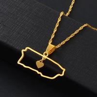 Anniyo  Heart Puerto Rico Pendant Necklaces Gold Color PR Puerto Ricans Map Jewelry party Items #145121
