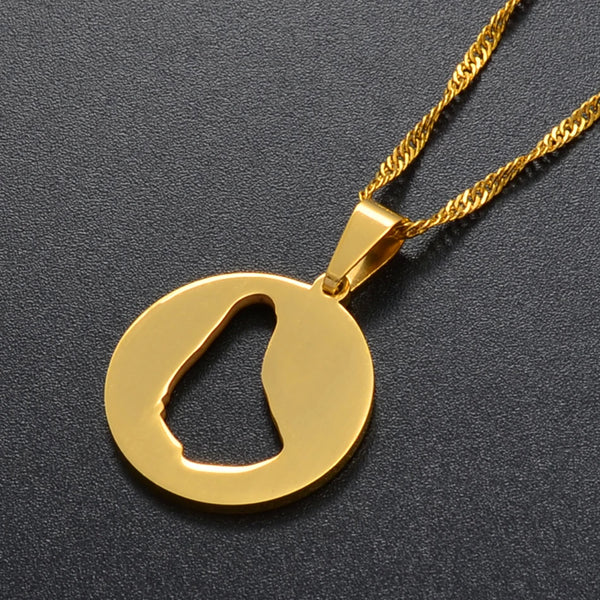 Anniyo Charm Map of Barbados Island Pendant Necklaces Round Barbados Jewelry #119721