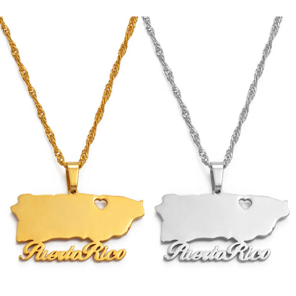 Anniyo Heart Puerto Rico Map Pendant Necklaces PR Puerto Ricans Jewelry @124821