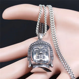 Bohemia Yoga Buddha Head Stainless Steel Necklace Women Silver Color Statement Necklaces Jewelry collares para mujer NZZ64S04