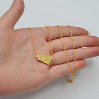 Anniyo Saudi Arabia Map With White Stone Charm Pendant Necklace Kingdom of Saudi Arabia Jewelry Women Girls  #252521