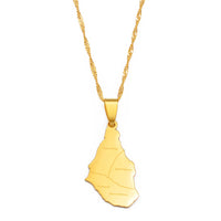 Anniyo 3.1CM Montserrat Island Map With Cities Pendant Necklaces for Women/Girls Gold Color Jewelry #267221