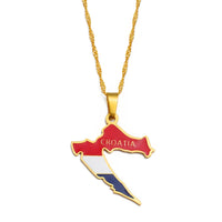 Anniyo Croatia Map Flag Pendant Necklaces Women Girls Gold Color Maps of the Croatian Jewelry #248021