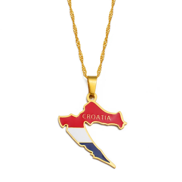 Anniyo Croatia Map Flag Pendant Necklaces Women Girls Gold Color Maps of the Croatian Jewelry #248021