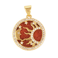 Nature Stone Black Agate Sun Star Love Compass Charm Pendant,18K Gold Plated,Jewelry Necklace Bracelet Accessories Supplies M56
