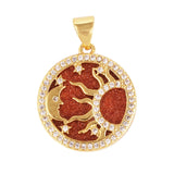 Nature Stone Black Agate Sun Star Love Compass Charm Pendant,18K Gold Plated,Jewelry Necklace Bracelet Accessories Supplies M56