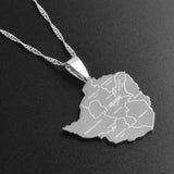 Anniyo Map of Zimbabwe With City Pendant Necklaces Silver Color/Gold Color Women Stainless Steel Zimbabweans Maps Chains #070921