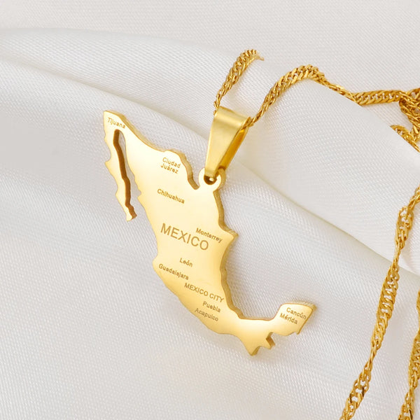 Anniyo Mexico Map With Cities Pendant Necklace for Women Girls Mexican Maps Jewelry @238321