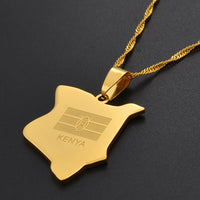 Anniyo Kenya Map Flag Pendant Necklaces For Women Girls African Jewelry Kenyans Stainless Steel  #002221