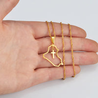 Anniyo Heart Iraq Map and Cross Pendant Necklace Silver Color/Gold Color Jewelry Map Of Iraq Necklaces #235721